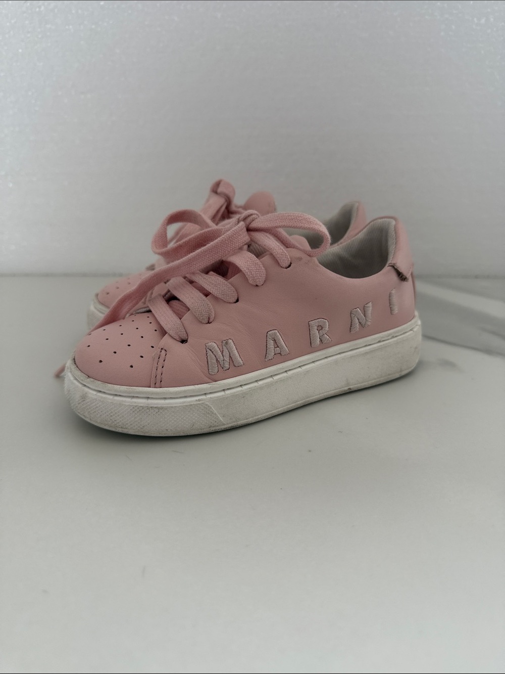 Marni Kids Pink Leather Logo Sneakers